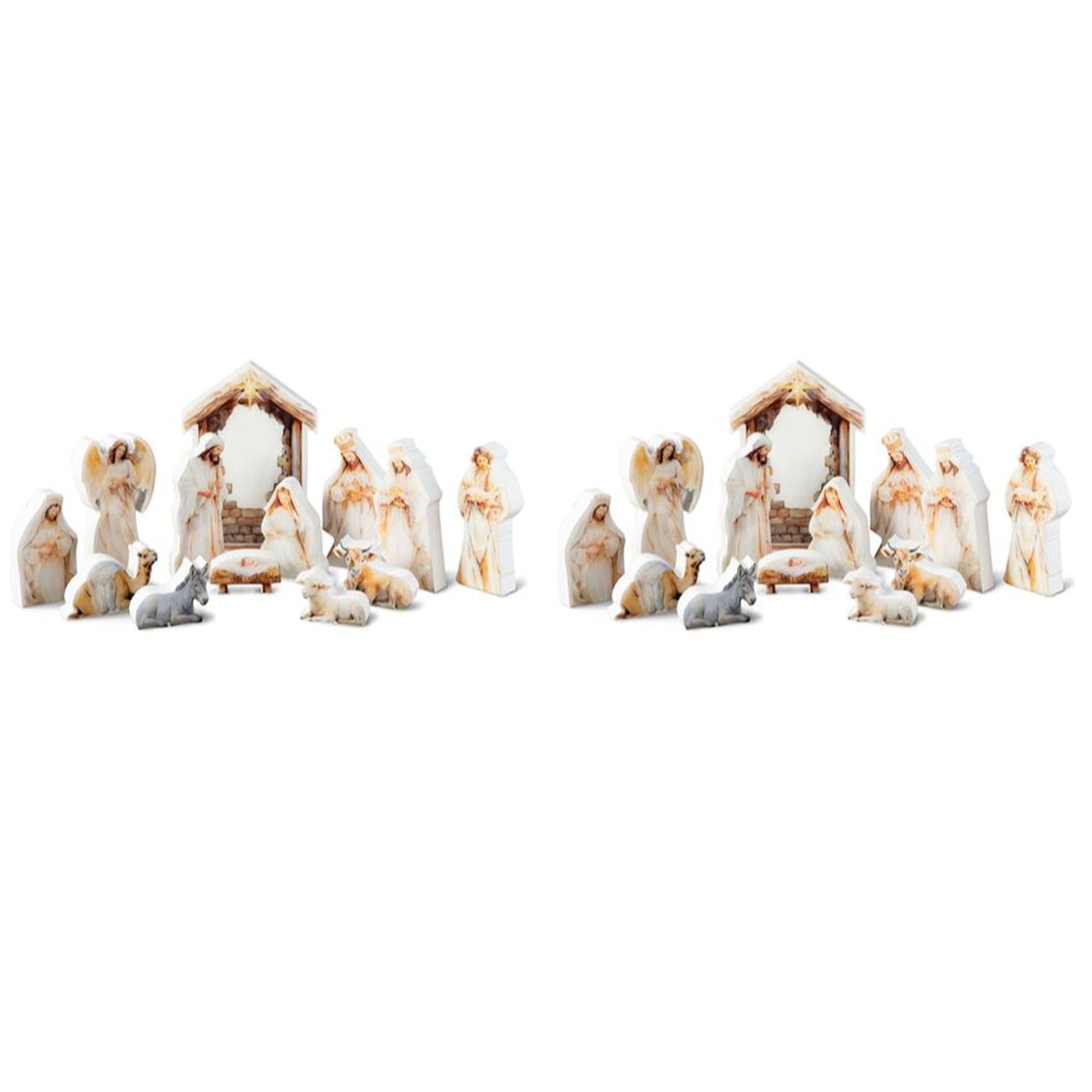 Set of 2 13pcs Christmas Wooden & Epoxy Resin Nativity Figurine Set